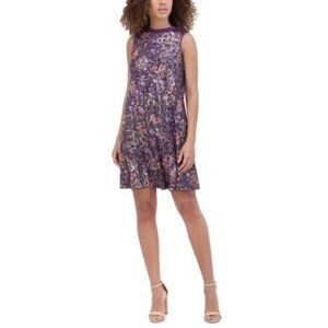 Kensie Purple Floral Sequin Sleeveless Shift Dress Womens Size 4 Elegant Party